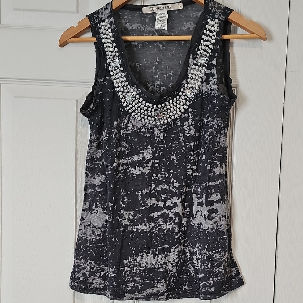 Monoreno Embellished Beaded Scoop Neck Tank Top – Size S